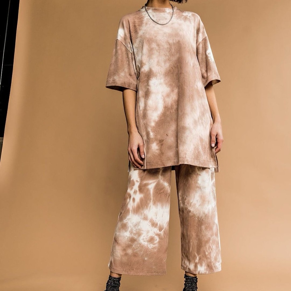 Ribbed Playsuit in Iced Latte Tie Dye